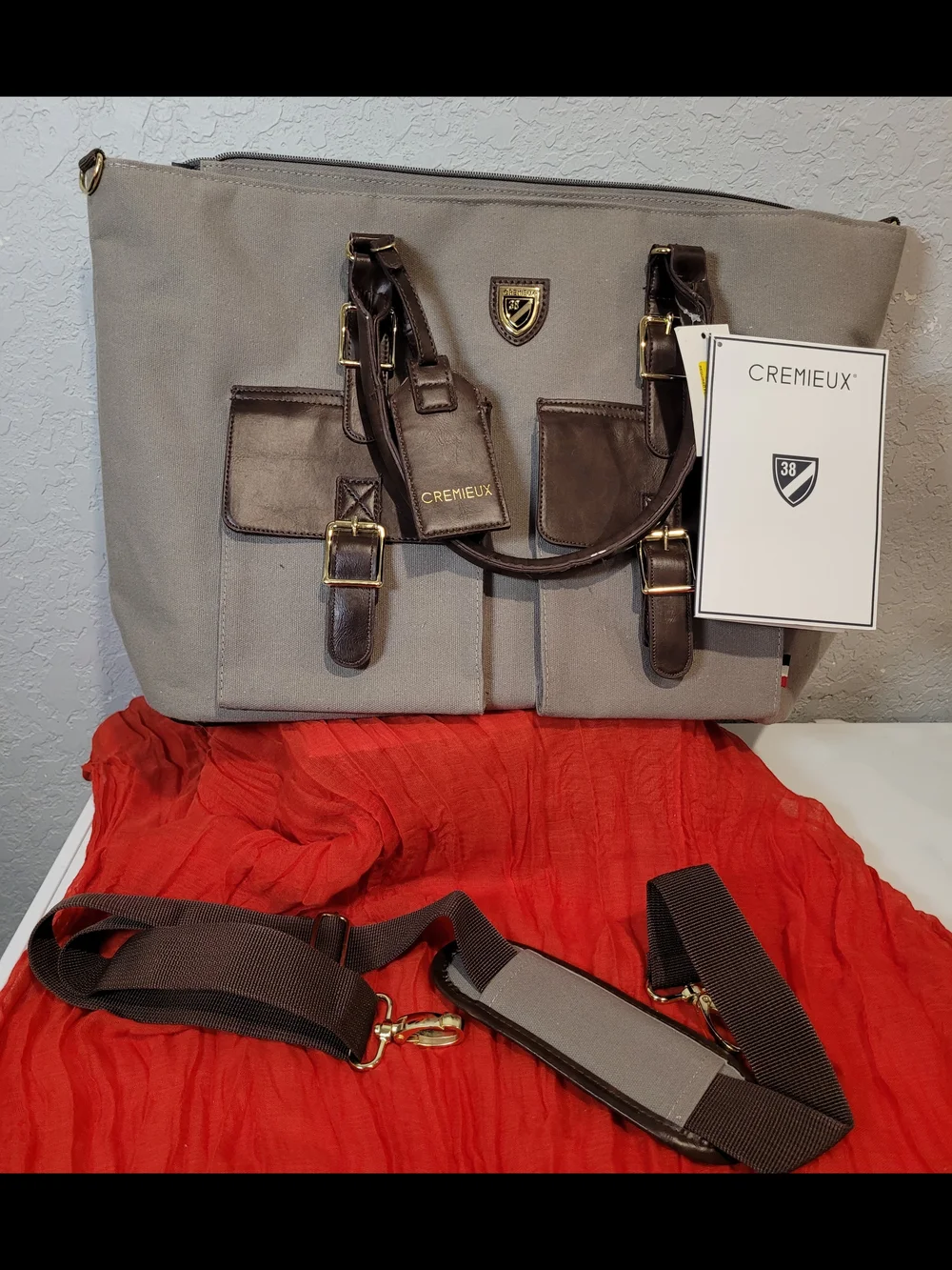 Daniel Cremieux Gray Canvas Laptop Bag with Brown Leather Trim